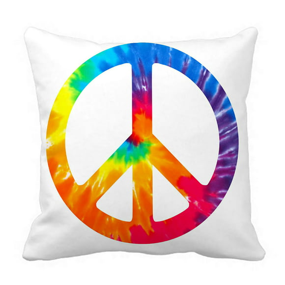 Ambesonne 70s Party Throw Pillow Cushion Cover Hippie Peace and Love and Signs 2 Fingers Pacifist Colorful Design Art 16 X 16 Decorative Square Accent Pillow Case Red Purple 